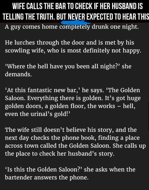 Wife Calls The Bar To Check If Her Husband…