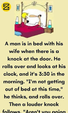 A man is in bed with his wife