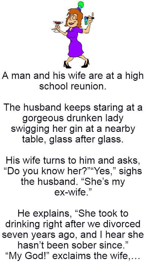 A man and his wife are at a high school reunion